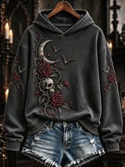 Women's Vintage Rose Gothic Skull Print Comfy Hoodie
