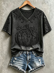 Women's Halloween Pumpkin V-Neck T-Shirts