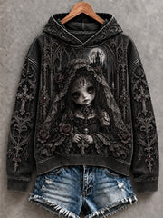 Women's Halloween Creepy Dolls Print Casual Hoodie
