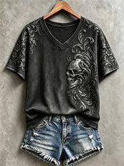 Women's Halloween Skull V-Neck T-Shirts