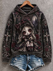 Women's Halloween Creepy Dolls Print Casual Hoodie