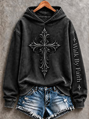Women's Christian Cross Print Casual Hoodie