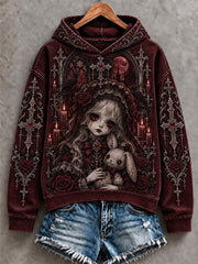Women's Halloween Creepy Dolls Print Casual Hoodie