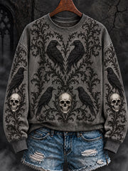 Women's Gothic Halloween Raven and Skull Regular Sweatshirt