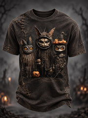 Men's Halloween Creepy Dolls Cats Print Casual Tee
