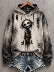 Women's Halloween Creepy Dolls Print Casual Hoodie