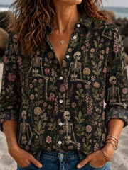Women's Gothic Halloween Skeleton Floral Shirts