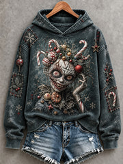 Women's Halloween Creepy Dolls Print Casual Hoodie