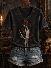 Women's Halloween Gothic-style patterned casual short-sleeve T-shirt