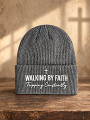 Unisex Christian Walking By Faith Print Beanie