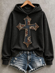 Women's Patchwork Art Cross Hoodie