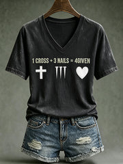 Women's faith-themed pattern-printed casual short-sleeved T-shirt