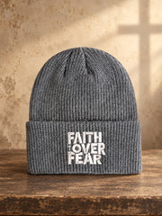 Unisex Christian Faith Over Fear Print Beanie