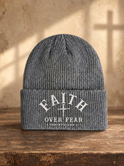 Unisex Christian Faith Over Fear Print Beanie