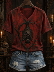 Women's Halloween Bat Pattern Print Short-sleeved T-shirt