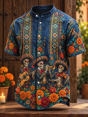 Men's Mexico Day of The Dead Floral Art Printed Shirt