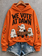 Women's We Vote At Dawn Halloween Ghost Print Cozy Hoodie