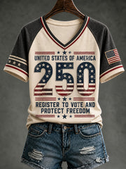 Women's Register To Vote And Protect Freedom Printed V-neck T-shirt