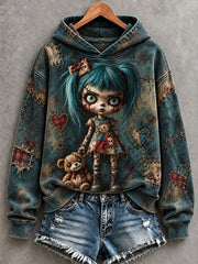 Women's Halloween Creepy Dolls Print Casual Hoodie
