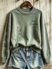 Women's Just Breathe Classy Dandelion Art Print Christian crew neck sweater