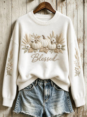 Women's Vintage Classy Blessed Pumpkins Floral Print crew neck sweater