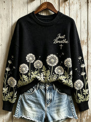 Women's Just Breathe Classy Dandelion Art Print Christian crew neck sweater