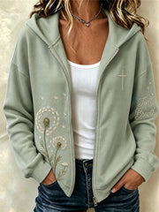 Women's Just Breathe Classy Dandelion Art Print Christian Full Zip Hoodie