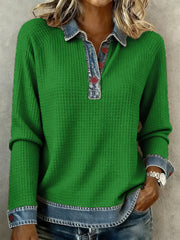 Women's Simple Patchwork Design Cozy Top