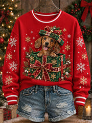 Women's Christmas Dachshund Print Sweatshirt