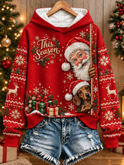 Women's Santa Claus And Dachshund Christmas Print Sweatshirt