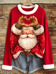 Women's Santa Claus Print Casual Crew Neck Sweater