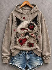 Women's Halloween Creepy Cat Print Casual Hoodie