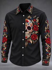 Men's Mexico Day of The Dead Floral Art Printed Shirt