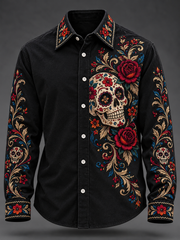 Men's Mexico Day of The Dead Floral Art Printed Shirt
