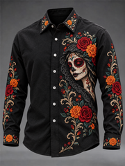 Men's Mexico Day of The Dead Floral Art Printed Shirt