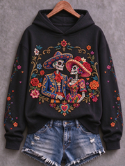 Women's Mexico Day of The Dead Floral Art Printed Regular Sweatshirt