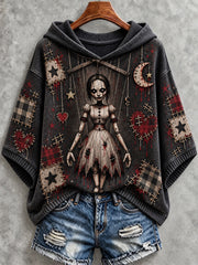 Women's Halloween Art Patchwork Print Casual Hooded Sweater