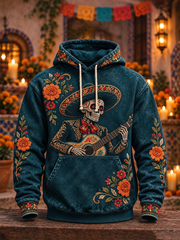 Men's Mexico Day of The Dead Floral Art Printed Hoodie with Pockets