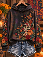 Women's Mexico Day of The Dead Floral Art Printed Regular Sweatshirt