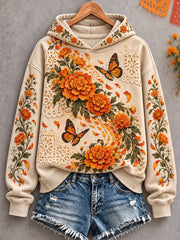 Women's Mexico Day of The Dead Floral Art Printed Hoodie