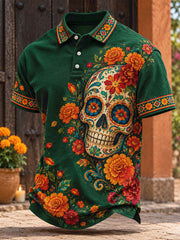Men's Mexico Day of The Dead Floral Art Printed Casual Tops