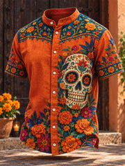Men's Mexico Day of The Dead Floral Art Printed Shirt