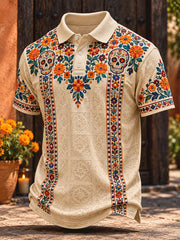 Men's Mexico Day of The Dead Floral Art Printed Casual Tops