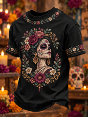 Men's Mexico Day of The Dead Floral Art Printed short sleeves t-shirt