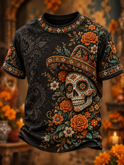 Men's Mexico Day of The Dead Floral Art Printed short sleeves t-shirt