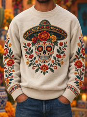 Men's Mexico Day of The Dead Floral Art Printed imitation sweater