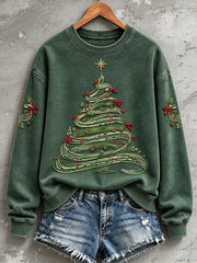 Women's Vintage Musical Notes Christmas Tree Print Sweatshirt