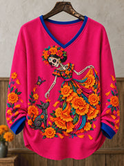 Women's Mexico Day of The Dead Floral Art Printed Tops