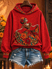 Women's Mexico Day of The Dead Floral Art Printed Hoodie