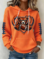 Women's Football Gameday Gift For Football Fans Casual Waffle Hoodie